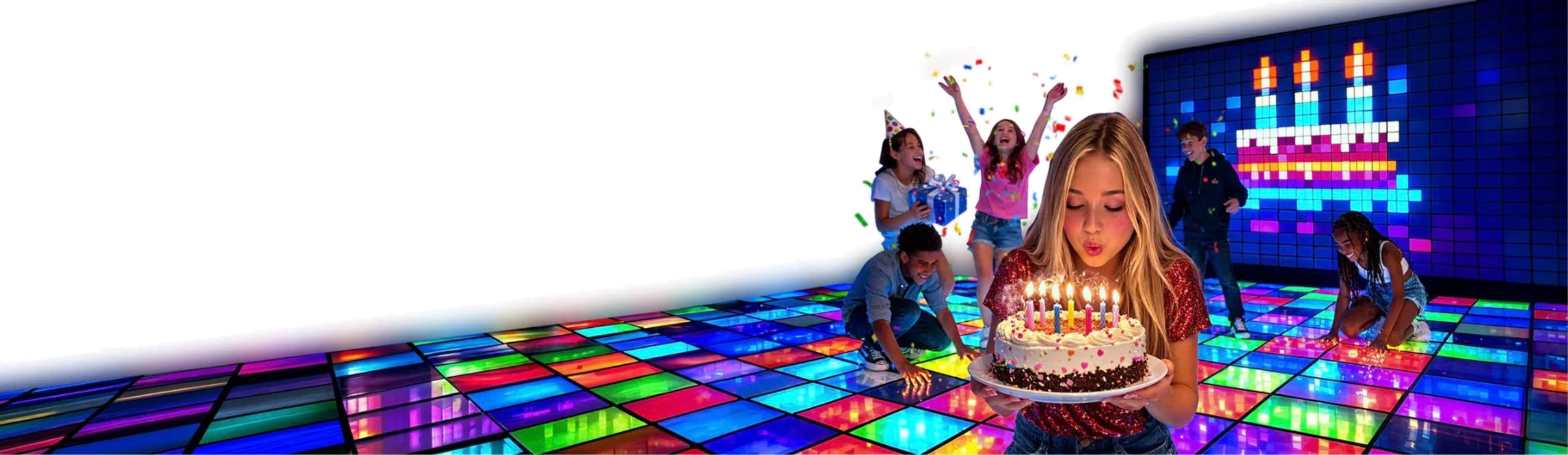 Birthday party on the Pixel Rooms LED floor